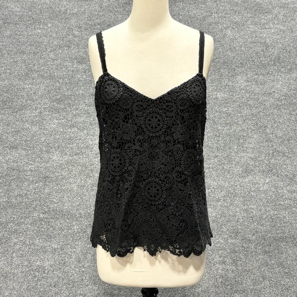 Polo Ralph Lauren Tank Top Womens 8 Black Crochet Lace Cami Lined Party Evening
